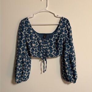 Guess Women's Blue Floral Crop Top